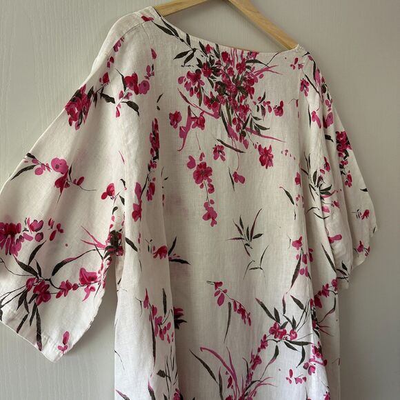 100% Lin Blanc Womens Linen Floral Tunic Top Coastal Lagenlook Boho‎ Size 42 2XL - Picture 8 of 8